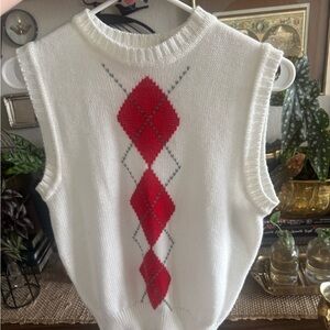 White and Red Argyle Sweater Vest